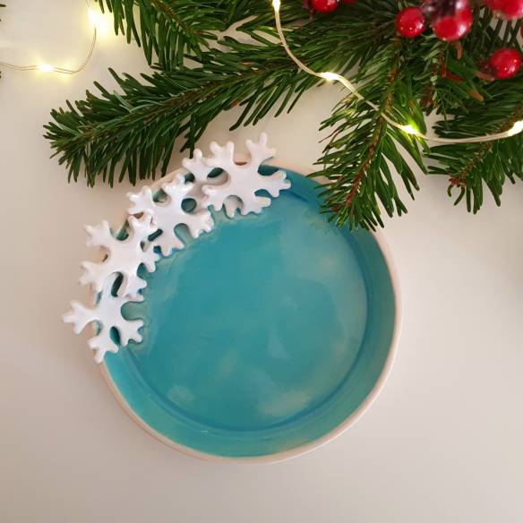 Ceramiczny talerzyk "Lodowe Śnieżynki"