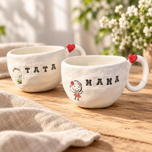 Porcelanowy zestaw kubeczków "Mama i Tata" z serduszkiem...